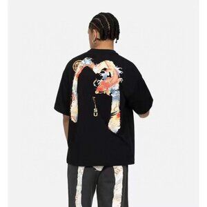 Koi and Seagull Brushstroke Large M Digital Print Loose T shirt Men's